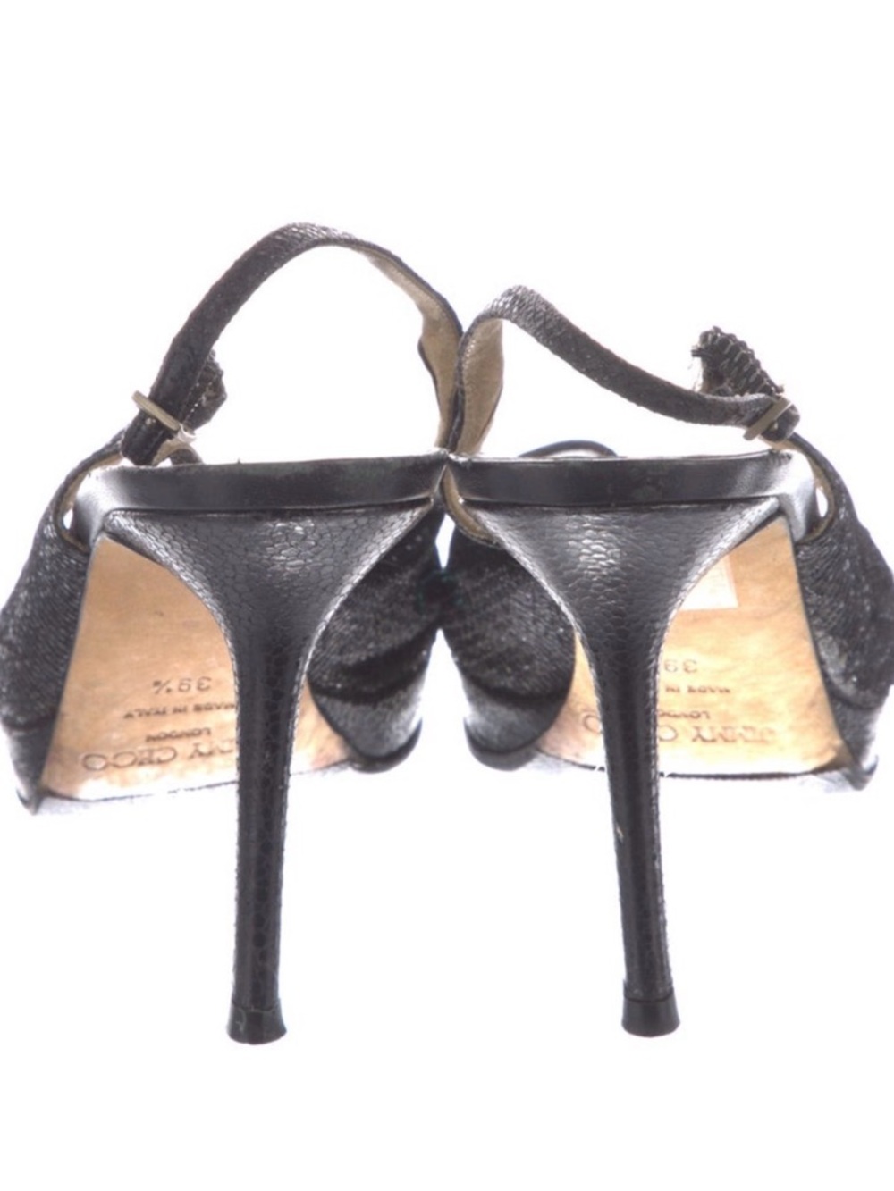 JIMMY CHOO Nova Black Glitter Peep Toe Slingback Sandals Heels US 9.5  IT39.5 - Picture 6 of 8